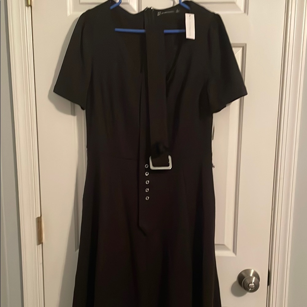 Black Short Sleeve Dress with Belt